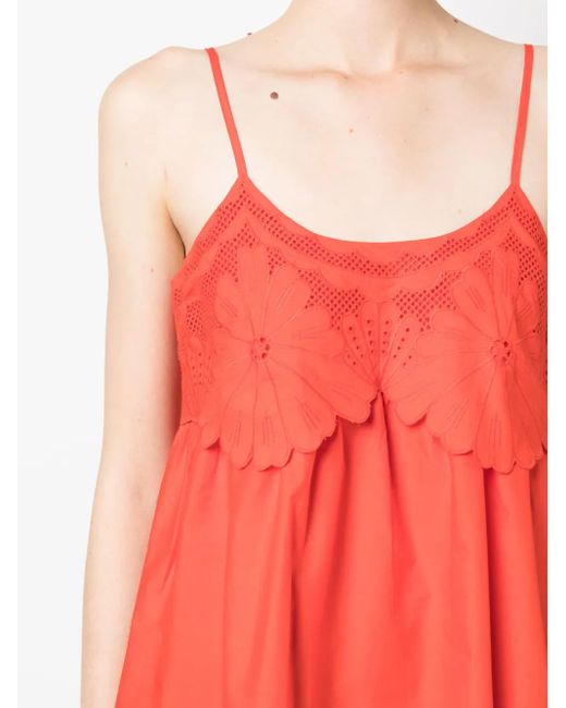Twinset Red Broderie Anglaise Poplin Top