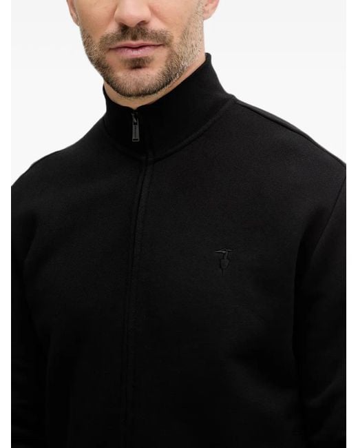 Trussardi Black Logo-Embroidered Zip-Up Cardigan for men