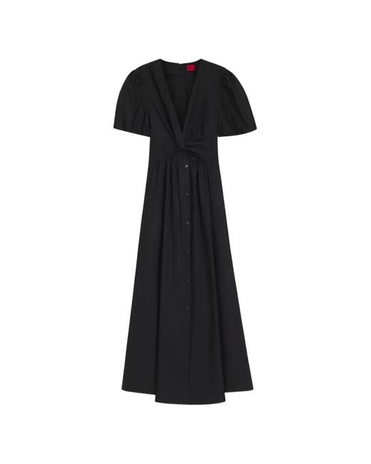 HUGO Black Knot-Detail Puff-Sleeve Maxi Dress
