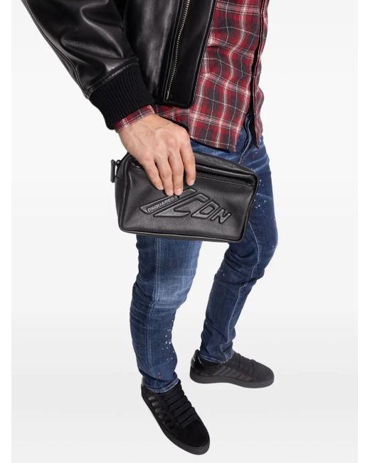 DSquared² Icon New Generation Leren Toilettas Met Logo in het Black voor heren