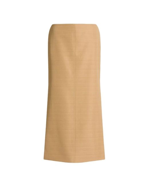 Alberta Ferretti Natural Side-Slit Midi Skirt
