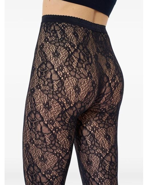 Wolford Blue Floral Lace-Mesh Tights