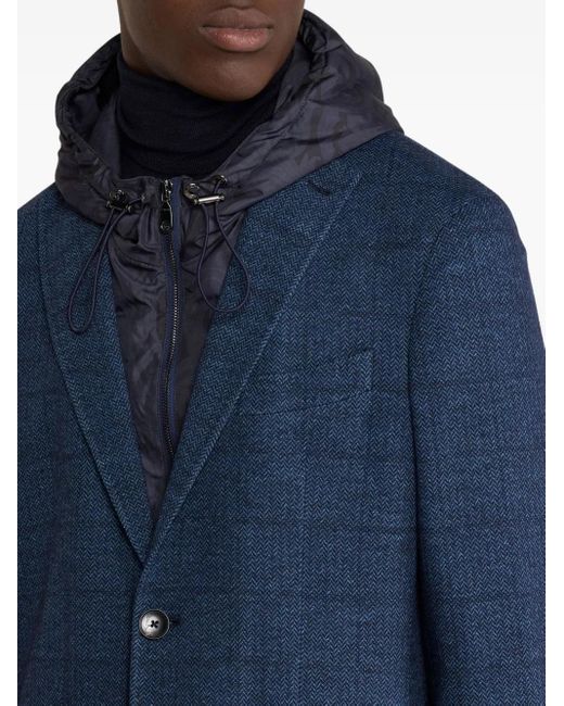 Etro Blue Herringbone Removable-Hood Jacket for men