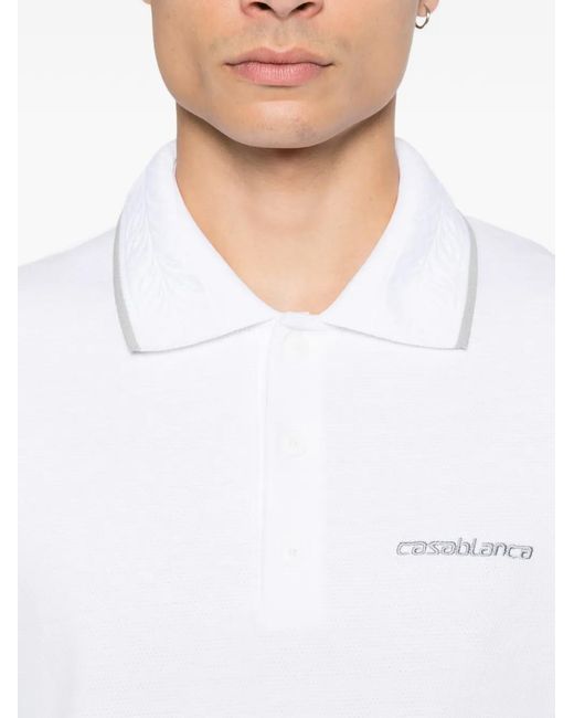 Casablanca White Laurel Pique Short Sleeve Polo Shirt for men