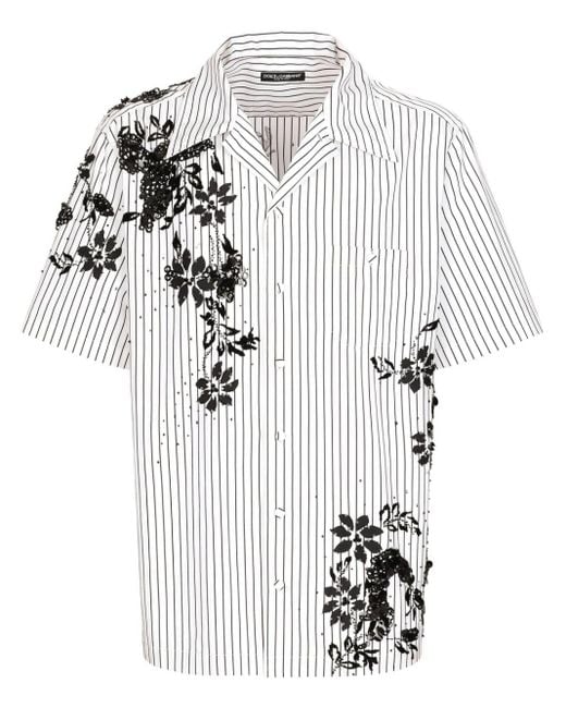 Dolce & Gabbana White Floral-print Striped Shirt for men