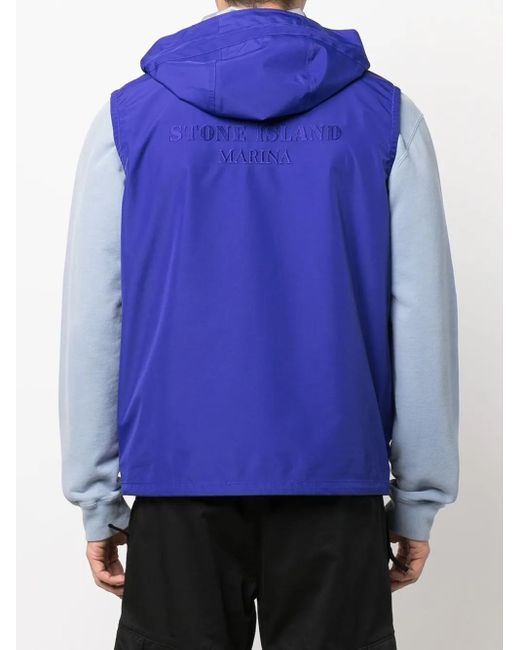 Stone Island Blue Logo-Embroidered Hooded Gilet for men