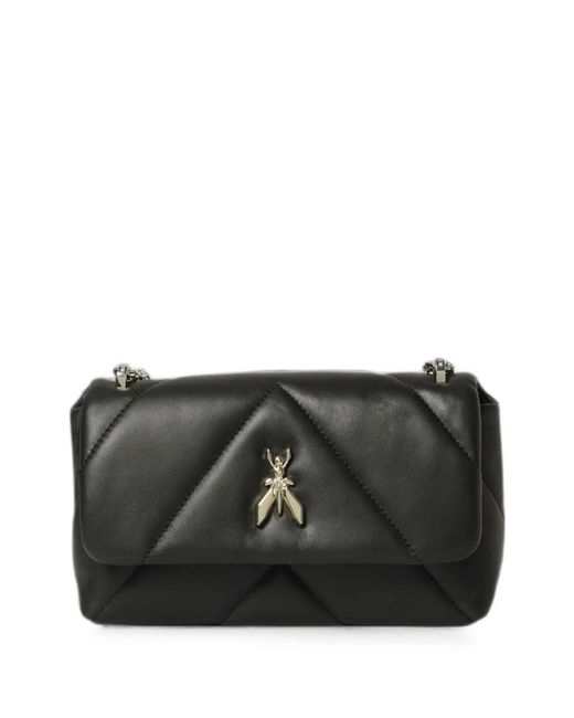 Patrizia Pepe Black Fly-Plaque Matelassé Shoulder Bag