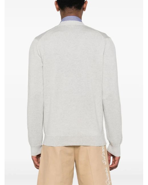 Maison Kitsuné White Grey Wool Fox Head Cardigan for men