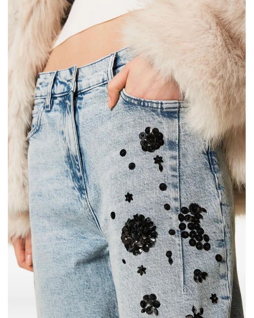 Twinset Blue Sequin-Embellished Denim Jeans