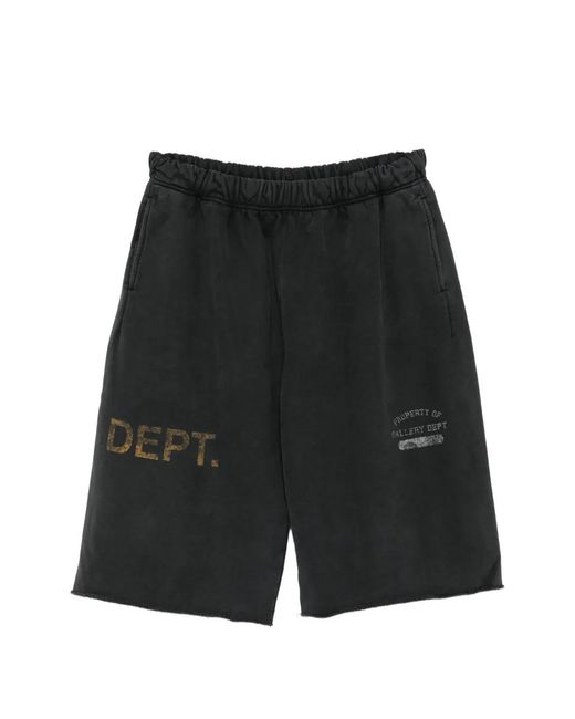 GALLERY DEPT. Black Logo-Print Raw-Edge Shorts