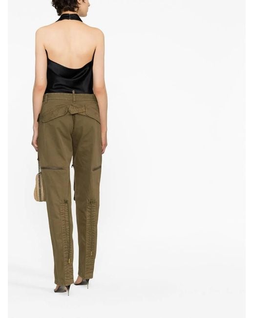 DSquared² Green Patch-Detail Tapered Cargo Trousers