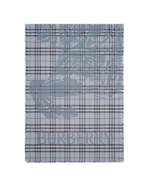 Burberry Blue Wide Knight Check Wool-Silk Scarf