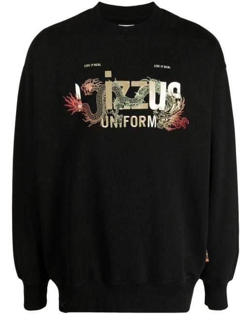 Izzue Black Logo-print Drop-shoulder Sweatshirt for men