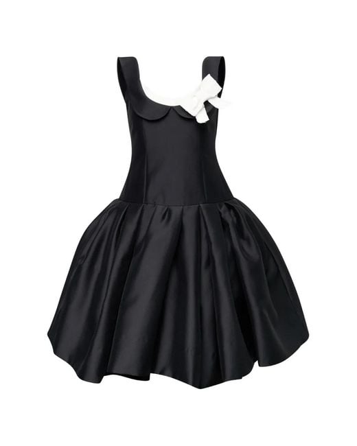 ShuShu/Tong Black Bow-Detail Pleated Dress