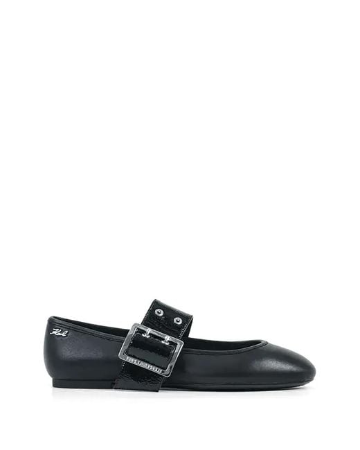 Karl Lagerfeld White Buckle-Detail Ballet Flats