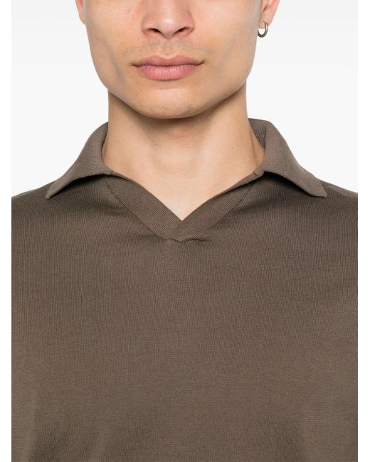 Fedeli Brown V-neck Knitted Polo Shirt for men