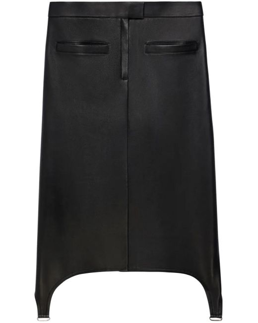 Courreges Black Suspenders-Detail Leather Midi Skirt