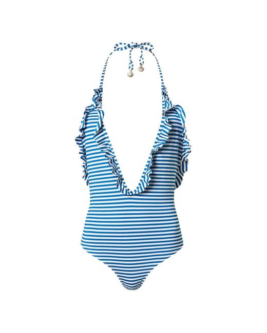 Twinset Blue Striped Jacquard One-Piece Swimsuit