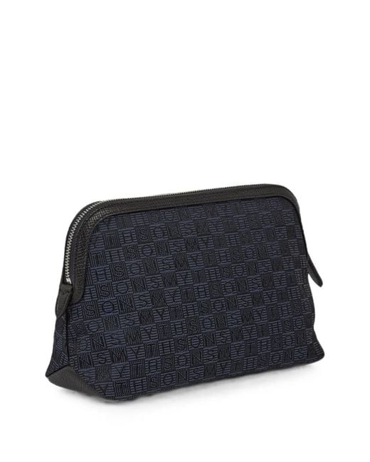 Smythson Blue Small Stamp Canvas Travel Pouch