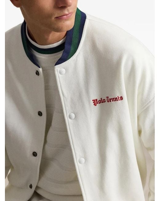 Polo Ralph Lauren White Relaxed Fit Fleece Baseball Jacket for men