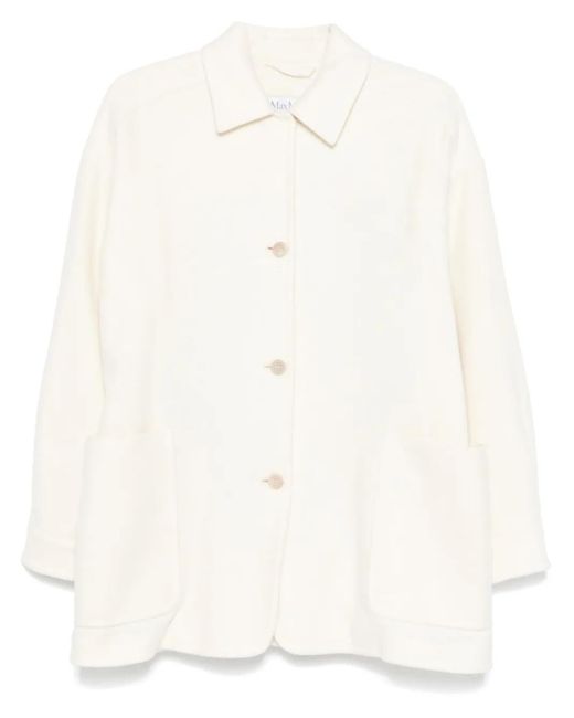 Max Mara White Fleece Texture Gabardine Coat
