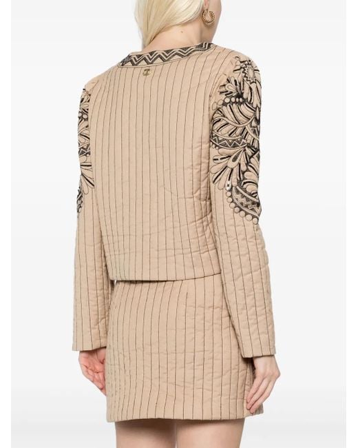 Twinset Natural Graphic-Embroidered Quilted Jacket