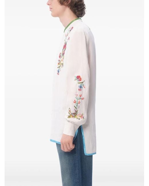 Valentino Garavani White Floral-Embroidered Linen Shirt for men