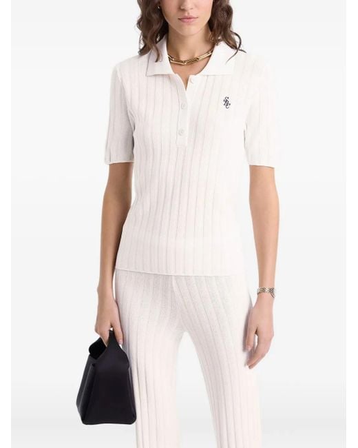 Sporty & Rich White Src Ribbed Logo Polo Top