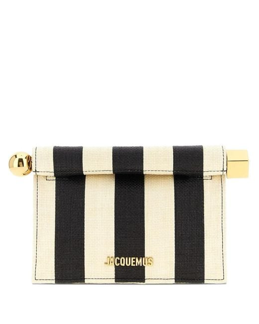Jacquemus White La Petite Rond Carré Striped Clutch Bag
