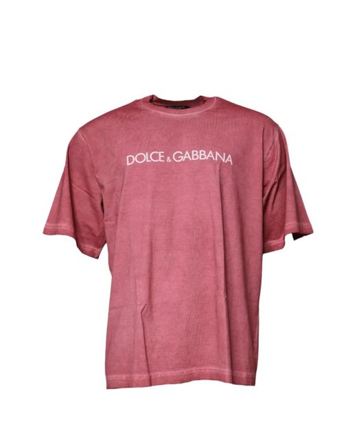 Dolce & Gabbana Pink Logo-Print Washed-Effect T-Shirt for men