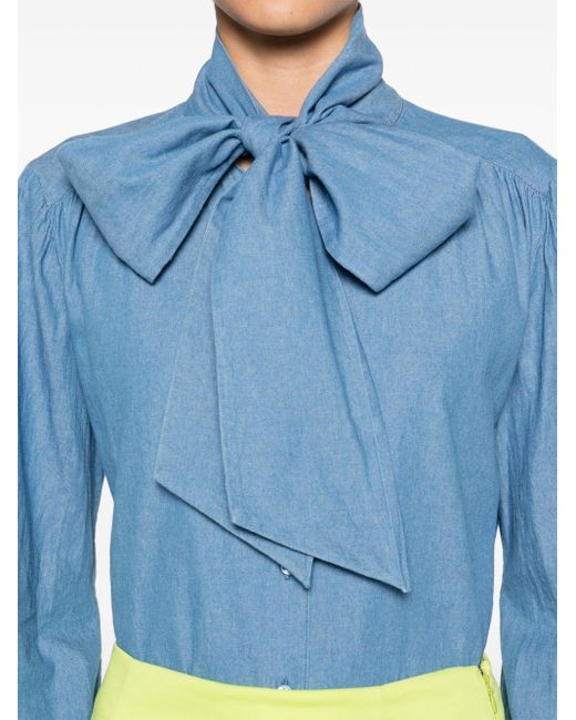 Manuel Ritz Blue Scarf-collar Button-up Shirt
