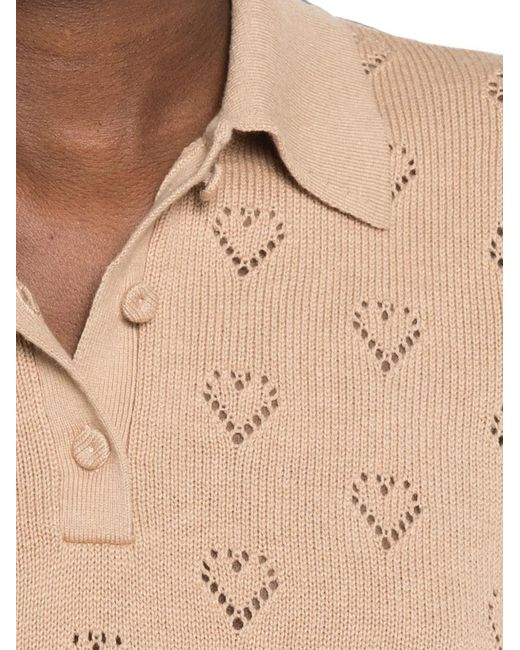 Twinset Natural Pointelle-Knit Buttoned Polo Shirt