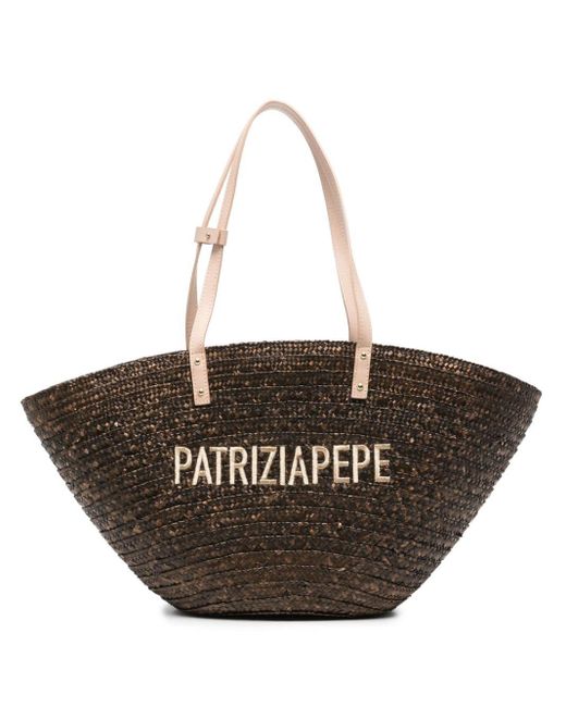 Patrizia Pepe Black Logo-embroidered Tote Bag