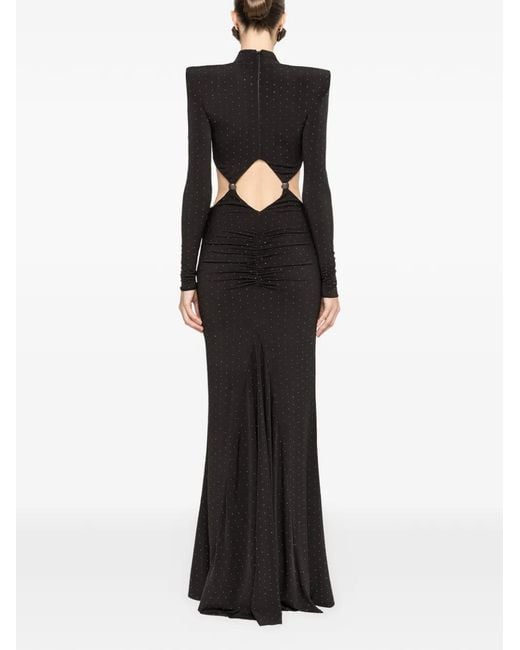 Nissa Black Rhinestone-Embellished Maxi Dress
