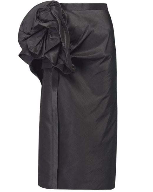 Maison Margiela Black Moiré-Effect Ruffled Midi Skirt