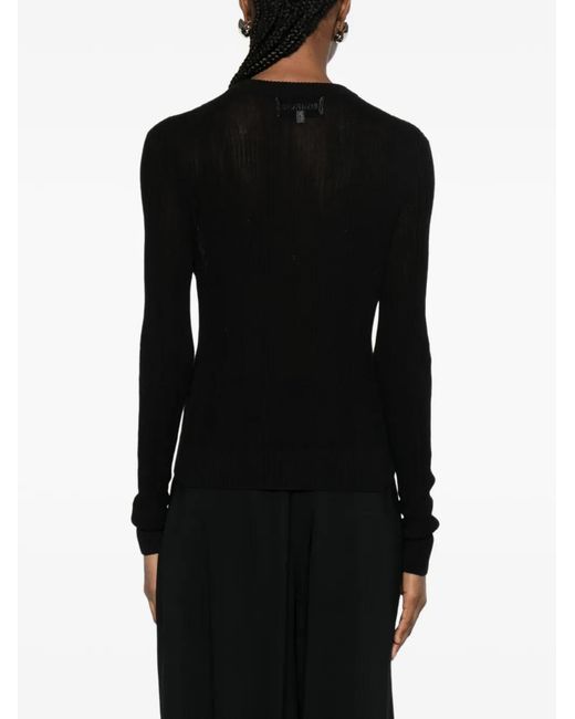 Bompard Black Ribbed Button-Fastening Cardigan
