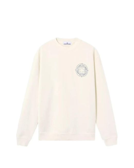 Stone Island White Logo-Print Cotton Sweatshirt for men