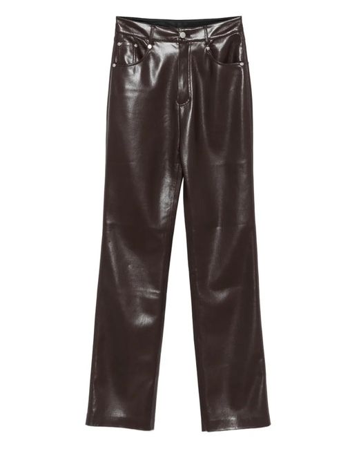 Nanushka Gray Five-Pocket Leather Trousers