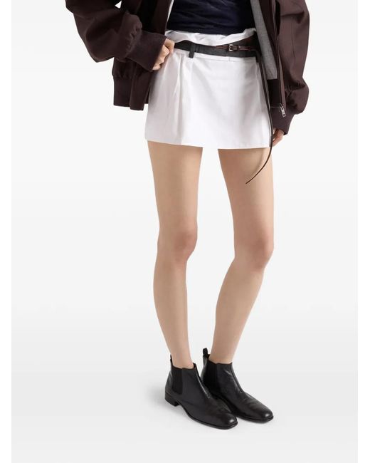 Prada White Poplin And Rush Stitch Miniskirt