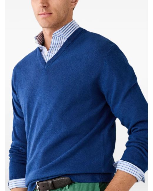 Hackett Blue V-Neck Elbow-Patch Knit for men