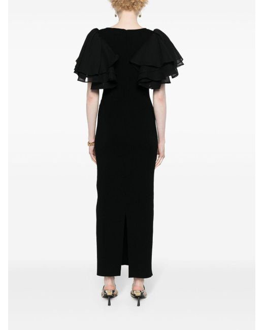 Chloé Black Ruffled-sleeves Midi Dress