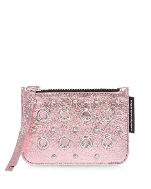DSquared² Pink Eyelet-Embellished Leather Card Holder