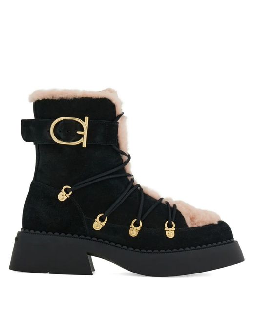 Ferragamo Black Trekking Style Combat Boot