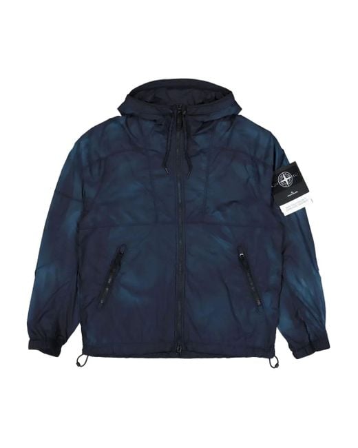Stone Island Blue Tie-Dye Hooded Jacket for men