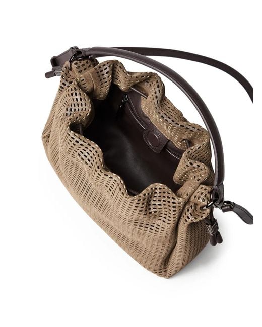 Brunello Cucinelli Metallic Small Sparkling Monili Leather Tote Bag