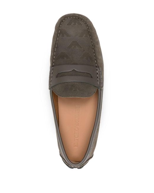 Emporio Armani Gray Perforated Suede Loafers for men