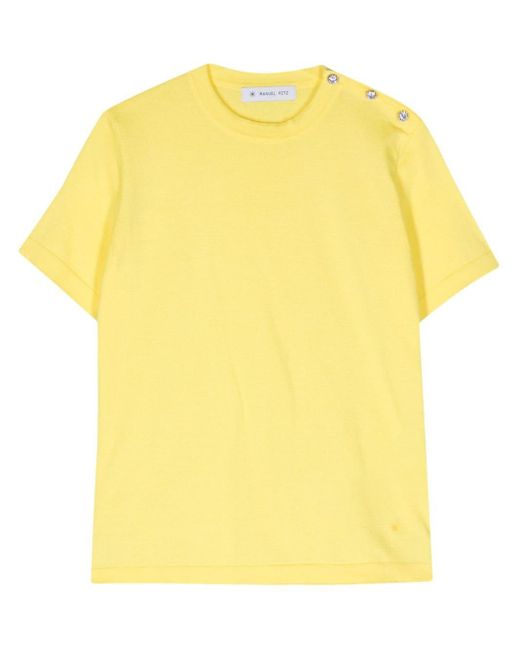 Manuel Ritz Yellow Button-shoulder Fine-knit Top