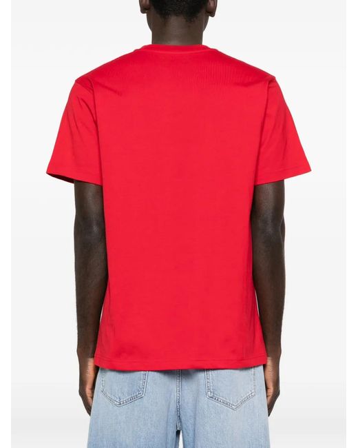 Moschino Red Graphic Silk-Nylon T-Shirt With Wreath Design for men
