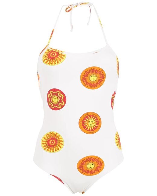 Amir Slama Orange Sun Print Swimsuit