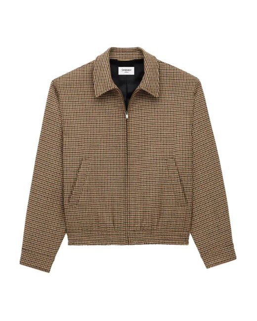 Saint Laurent Brown Wattierte Jacke Mit Puppytooth-Muster